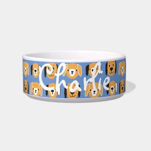 Cute Yellow Dog Head Pattern Customisable Name Bow Bowl