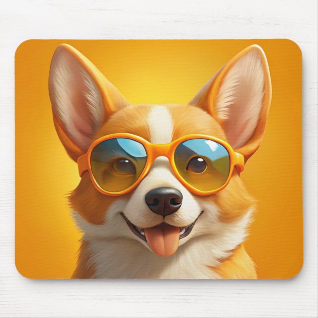 Cute yellow dog wearing 🕶️ mouse pad (Front)