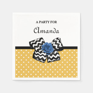 Cute Yellow Dots Blue Rose Chevron Bow With Name Napkin