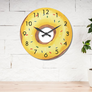 Cute Yellow Doughnut Large Clock