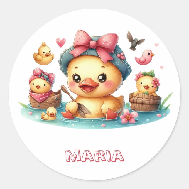 Cute yellow duck baby  classic round sticker (Front)