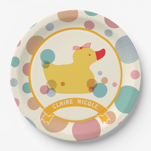 Cute Yellow Duck Birthday Party Paper Plate (Front)