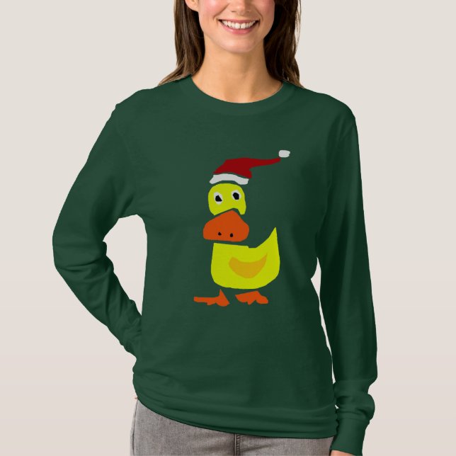 Cute Yellow Duck in Santa Hat T-Shirt (Front)