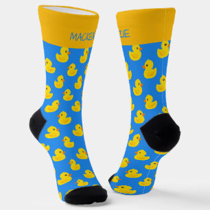 Cute Yellow Duck On Blue Pattern Personalised Socks