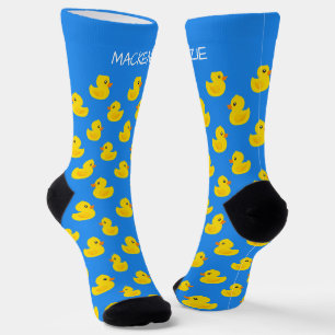 Cute Yellow Duck On Blue Pattern Personalised Socks