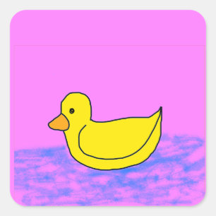 Cute Yellow Duck on Pink Square Sticker