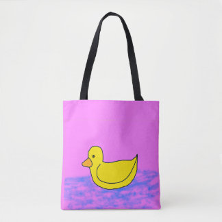 cute yellow duck on pink Tote Bag