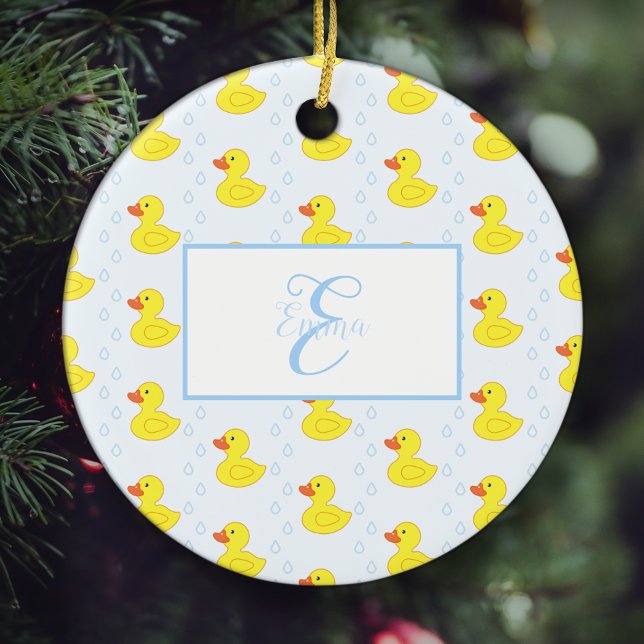 Cute Yellow Duck Pattern Baby Girl Name Christmas Ceramic Tree Decoration (Creator Uploaded)