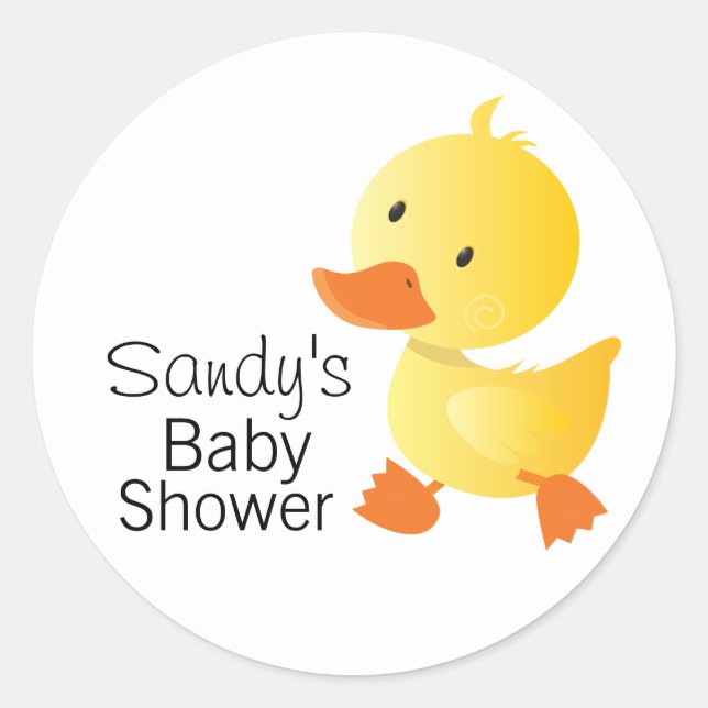 Cute Yellow Duckie Baby Shower Classic Round Sticker (Front)