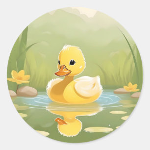 Cute Yellow Duckling on a Tranquil Day Classic Round Sticker