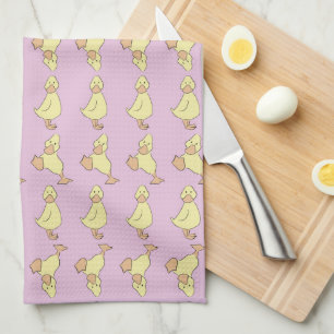 Cute Yellow Ducklings Pink Spring Tea Towel