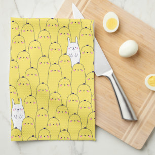 Cute Yellow Easter Chicks Eggs Pattern Tea Towel