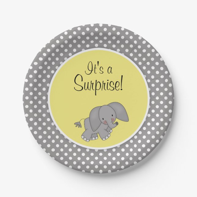 Cute Yellow Elephant Gender Neutral Baby Shower Paper Plate (Front)