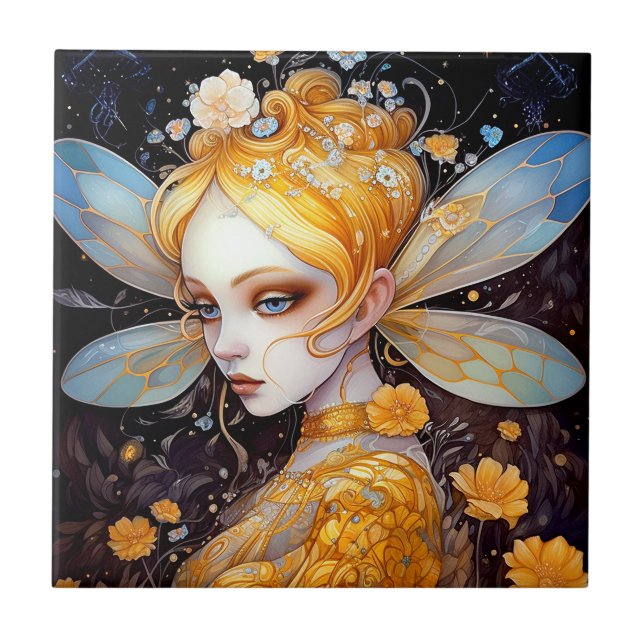 Cute Yellow Fairy Fantasy Art Ceramic Tile (Front)