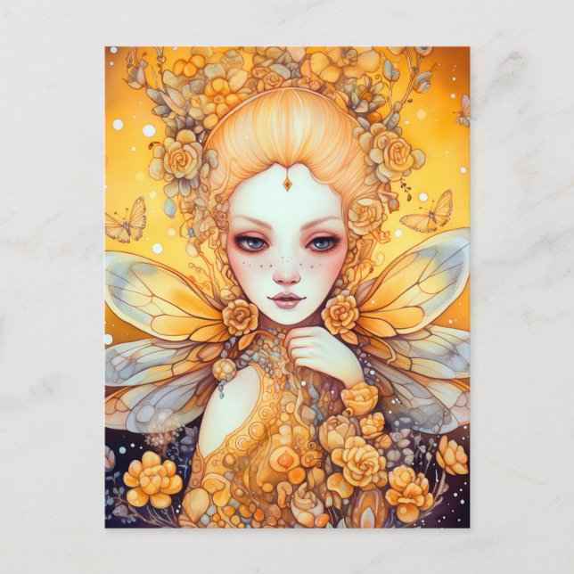 Cute Yellow Fairy Fantasy Art Postcard (Front)