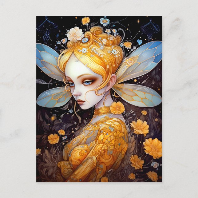 Cute Yellow Fairy Fantasy Art Postcard (Front)