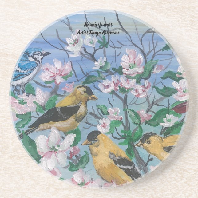Cute Yellow Finch Bird Watchers Coaster (Front)