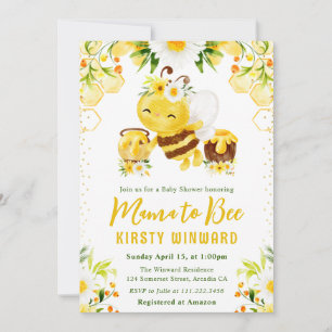 Cute Yellow Floral Honey Bee Baby Shower Invitation
