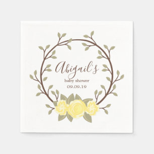 Cute Yellow Floral Wreath Baby Shower Napkin