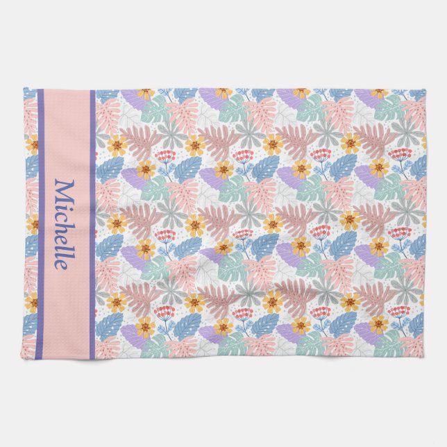 Cute Yellow Flowers Colourful Leaves pattern Name  Tea Towel (Horizontal)