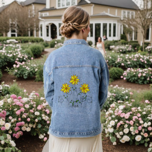 Cute Yellow Flowers Illustration Denim Jacket