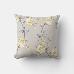 cute yellow flowers with grey leaves pattern on gr cushion