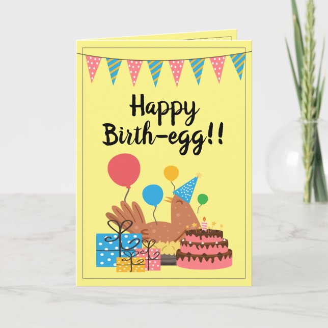 Cute Yellow Funny Chicken & Gifts Humour Birthday Card (Front)