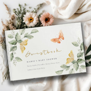 Cute Yellow Garden Foliage Butterflies Baby Shower Guest Book