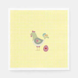Cute Yellow Gingham Chicken Napkins