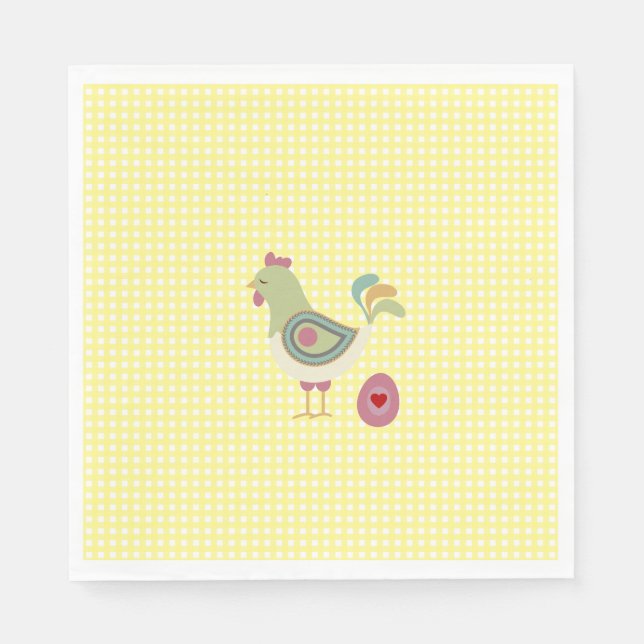 Cute Yellow Gingham Chicken Napkins (Front)