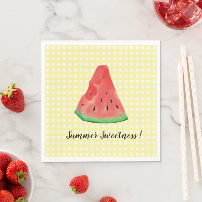 Cute Yellow Gingham Watercolor Watermelon    Napkin (Insitu)