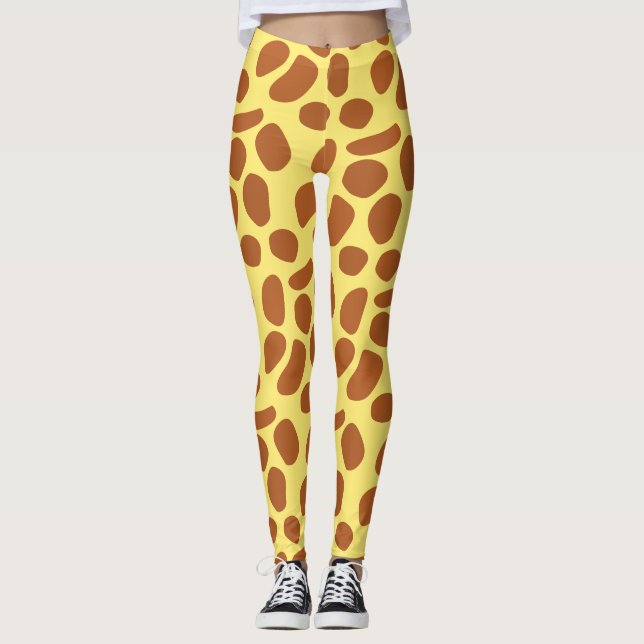Cute yellow giraffe skin seamless pattern leggings (Front)