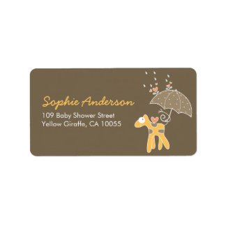 Cute Yellow Giraffe & Umbrella Baby Shower Address Label
