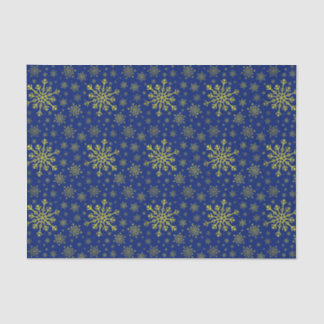 Cute Yellow Gold Christmas Snowflakes on Blue Tissue Paper