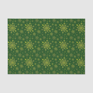 Cute Yellow Gold Christmas Snowflakes on Green Tissue Paper