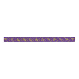 Cute Yellow Gold Christmas Snowflakes on Purple Grosgrain Ribbon