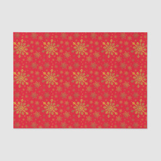 Cute Yellow Gold Christmas Snowflakes on Red Tissue Paper