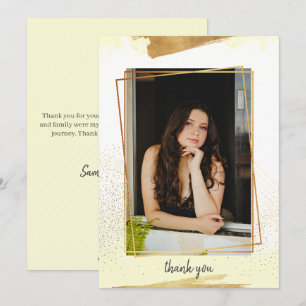 Cute Yellow & Gold Framed Graduation Thank You Invitation