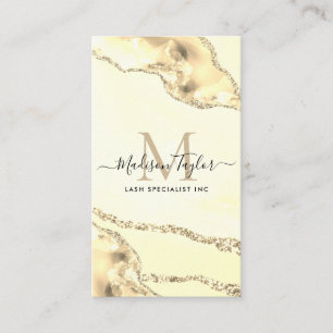 Cute Yellow Gold Glitter Marble Agate Monogram Business Card