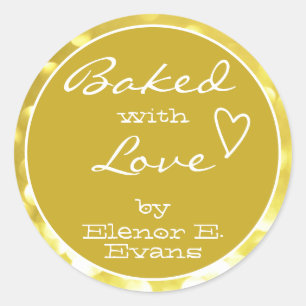 Cute Yellow Golden Orbs Frame Baked with Love Classic Round Sticker