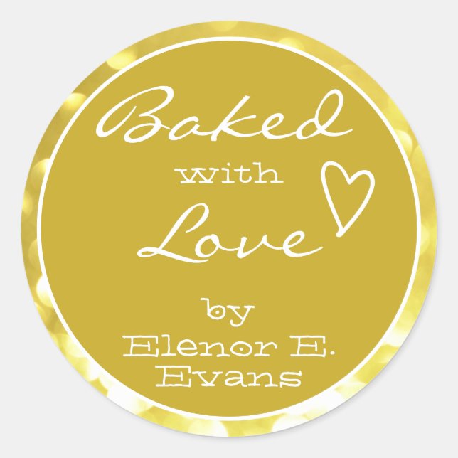 Cute Yellow Golden Orbs Frame Baked with Love Classic Round Sticker (Front)