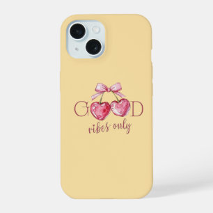 Cute Yellow "Good Vibes Only" Coquette Bow iPhone  15 Case
