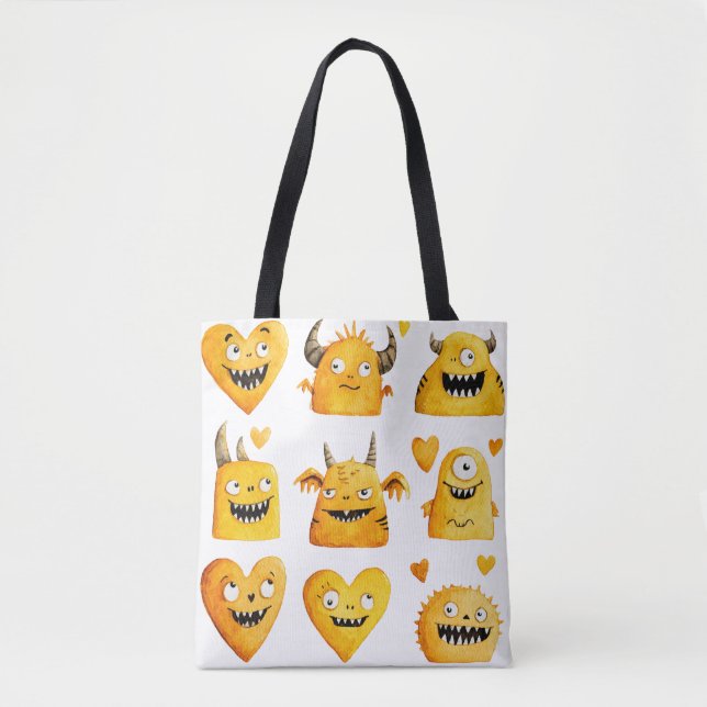 Cute Yellow Halloween Monsters Tote Bag (Front)