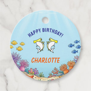 Cute Yellow Hammerhead Shark Kids Birthday Favour Tags