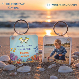 Cute Yellow Hammerhead Shark Ocean Birthday Photo  Key Ring