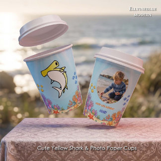 Cute Yellow Hammerhead Shark Ocean Birthday Photo Paper Cups