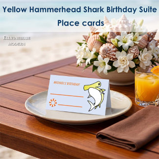 Cute Yellow Hammerhead Shark Ocean Birthday Place Card