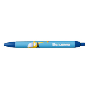 Cute yellow happy cartoon helicopter black ink pen