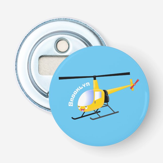 Cute yellow happy cartoon helicopter bottle opener (Front)