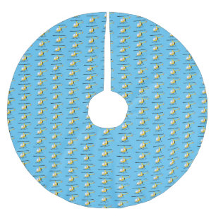 Cute yellow happy cartoon helicopter brushed polyester tree skirt